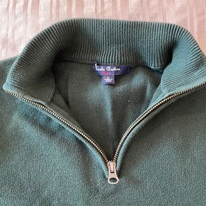 Brooks Brothers boys pine green quarter-zip sweater.  Like new-No marks.  Size L